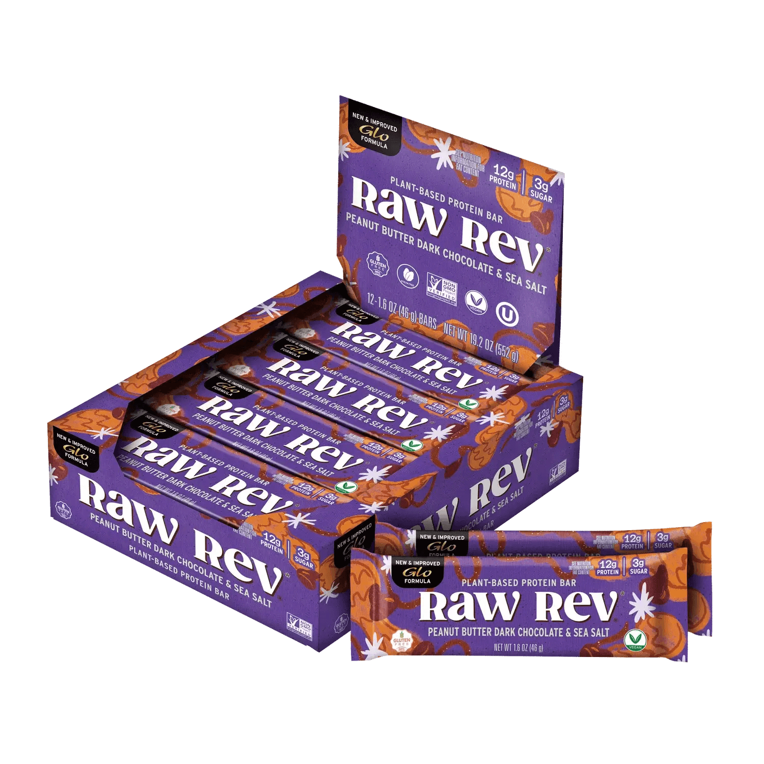 Peanut Butter Dark Chocolate & Sea Salt "New and Improved Glo" Vegan Protein Bars