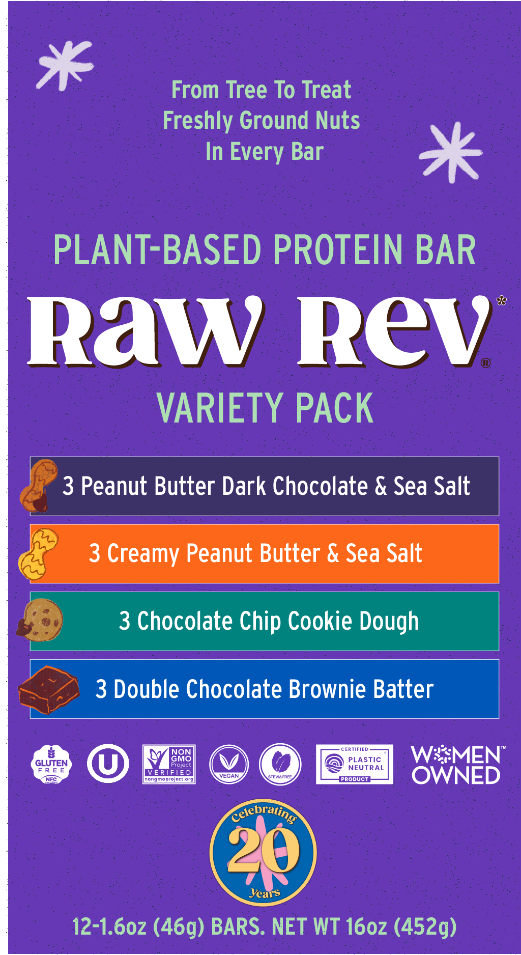 Raw Rev 12 Bar Variety Pack - Plant-Based Vegan Protein Bars